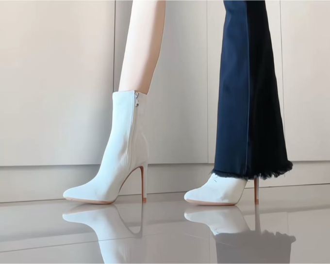 高跟 细跟 尖头 拉链 皮革