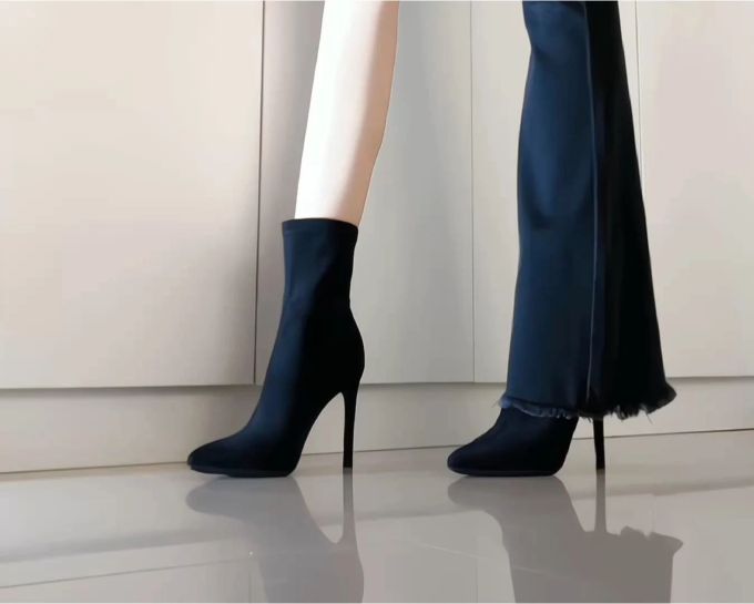 高跟 细跟 剪影 勋章蓝 尖头 皮革