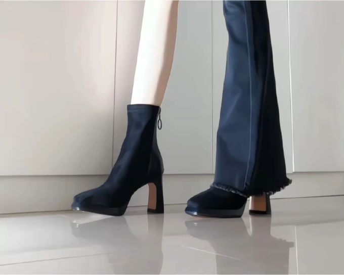 高跟 粗跟 剪影 马尾藻海 深黑蓝色 皮革