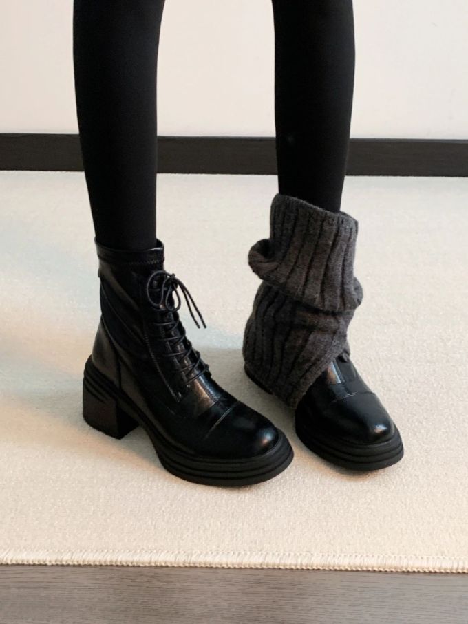 燕尾服 棕灰色 圆头 系带 皮革