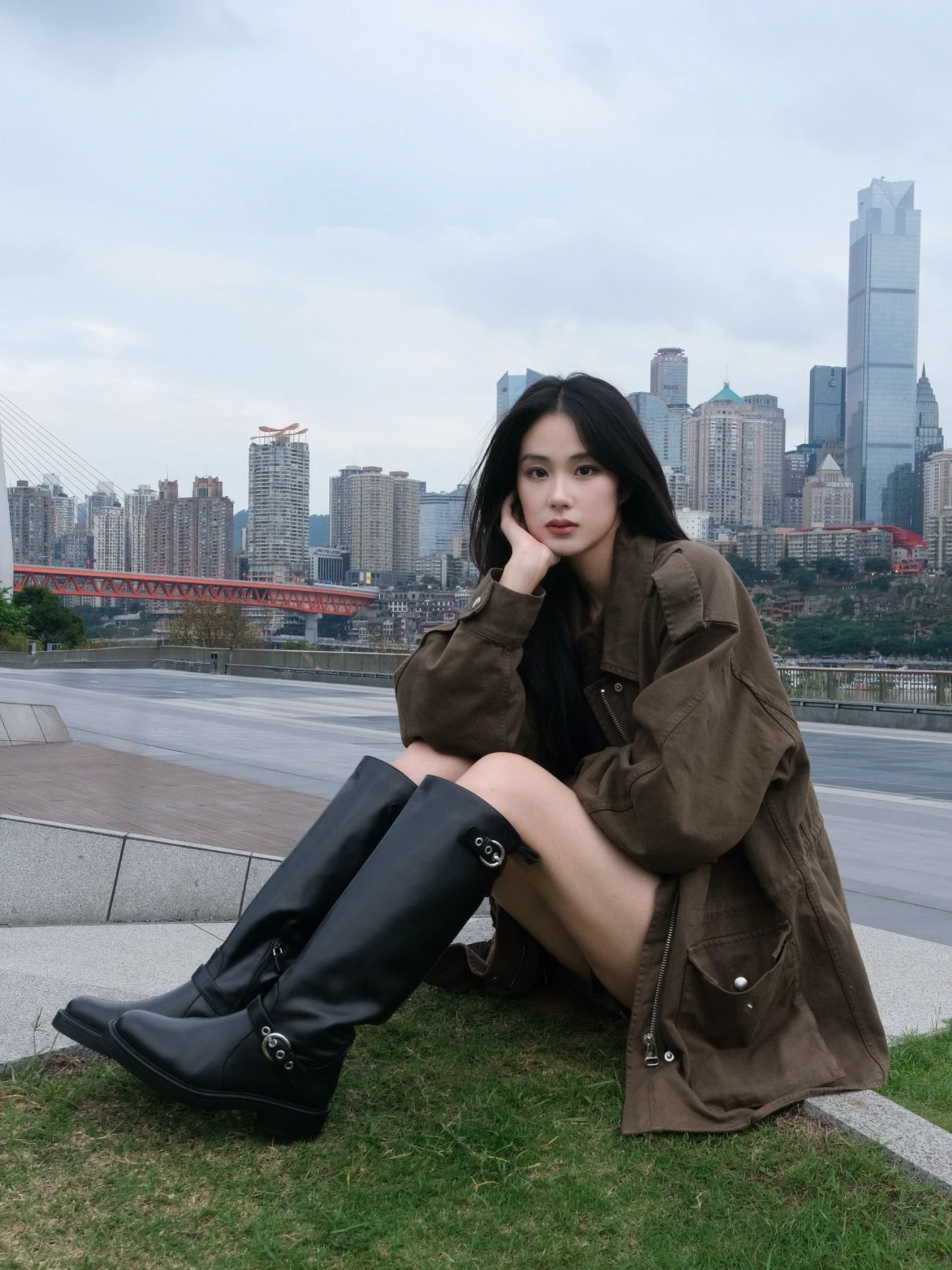 棉麻 H型 翻驳领 中长袖 基础袖 深洞 咖啡褐色 鹪鹩色 基础扣饰  - VALI鞋履AI设计主图