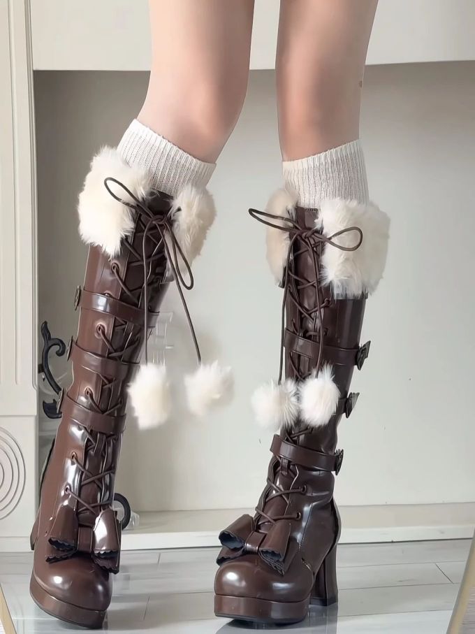 巧克力梅 黑豆色 糖 圆头 皮革