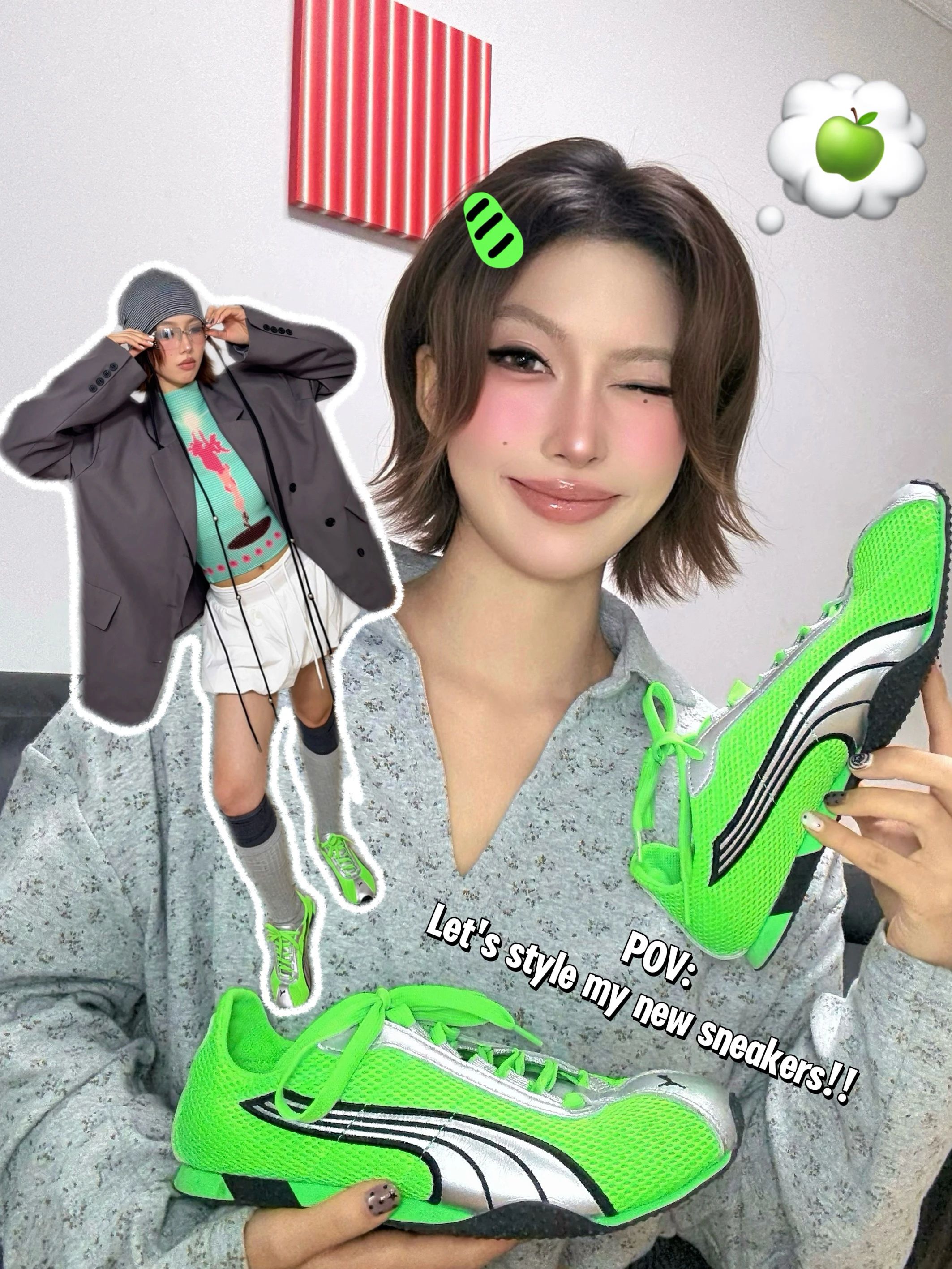 基础袖 局部印染 字母 印花 边缘装饰 壁虎绿 浅薄雾蓝 圣甲虫色 基础扣饰 基础袖 局部印染 字母 印花 边缘装饰 壁虎绿 浅薄雾蓝 圣甲虫色 基础扣饰 - VALI鞋履AI设计主图