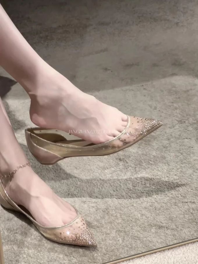 佩奥特掌色 香菇色 沙丘灰 尖头 低帮 一脚蹬 浅口鞋 网纱