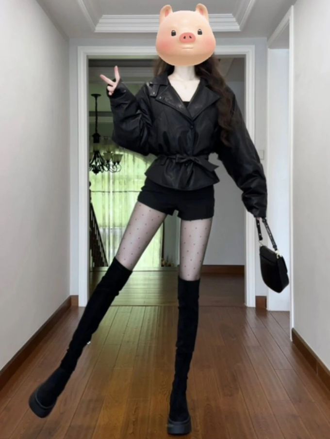 皮革面料 X型 翻驳领 中长袖 基础袖 打结-扭结 燕尾服