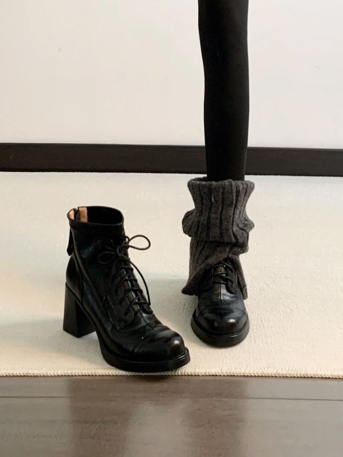 陨石色 鹪鹩色 圆头 系带 皮革