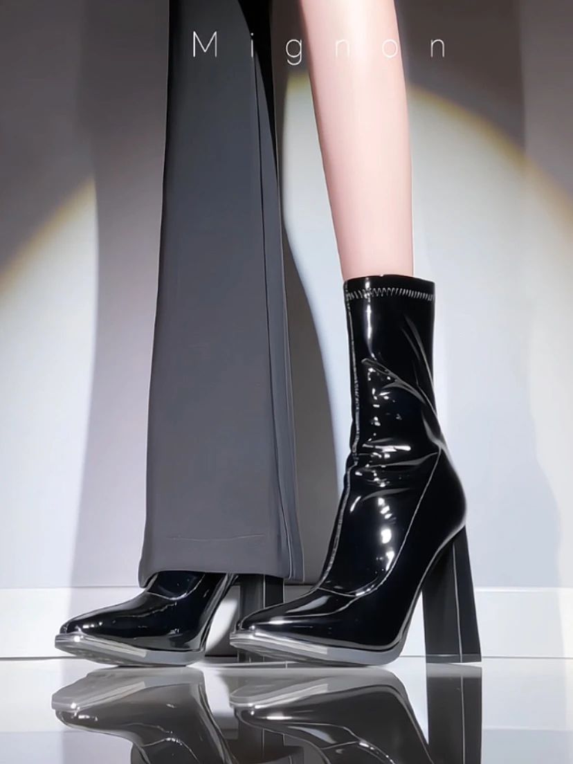 高跟 粗跟 燕尾服 铁灰色 鲍鱼壳 尖头 皮革 高跟 粗跟 燕尾服 铁灰色 鲍鱼壳 尖头 皮革 - VALI鞋履AI设计主图