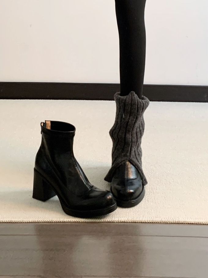 高跟 粗跟 圆头 皮革