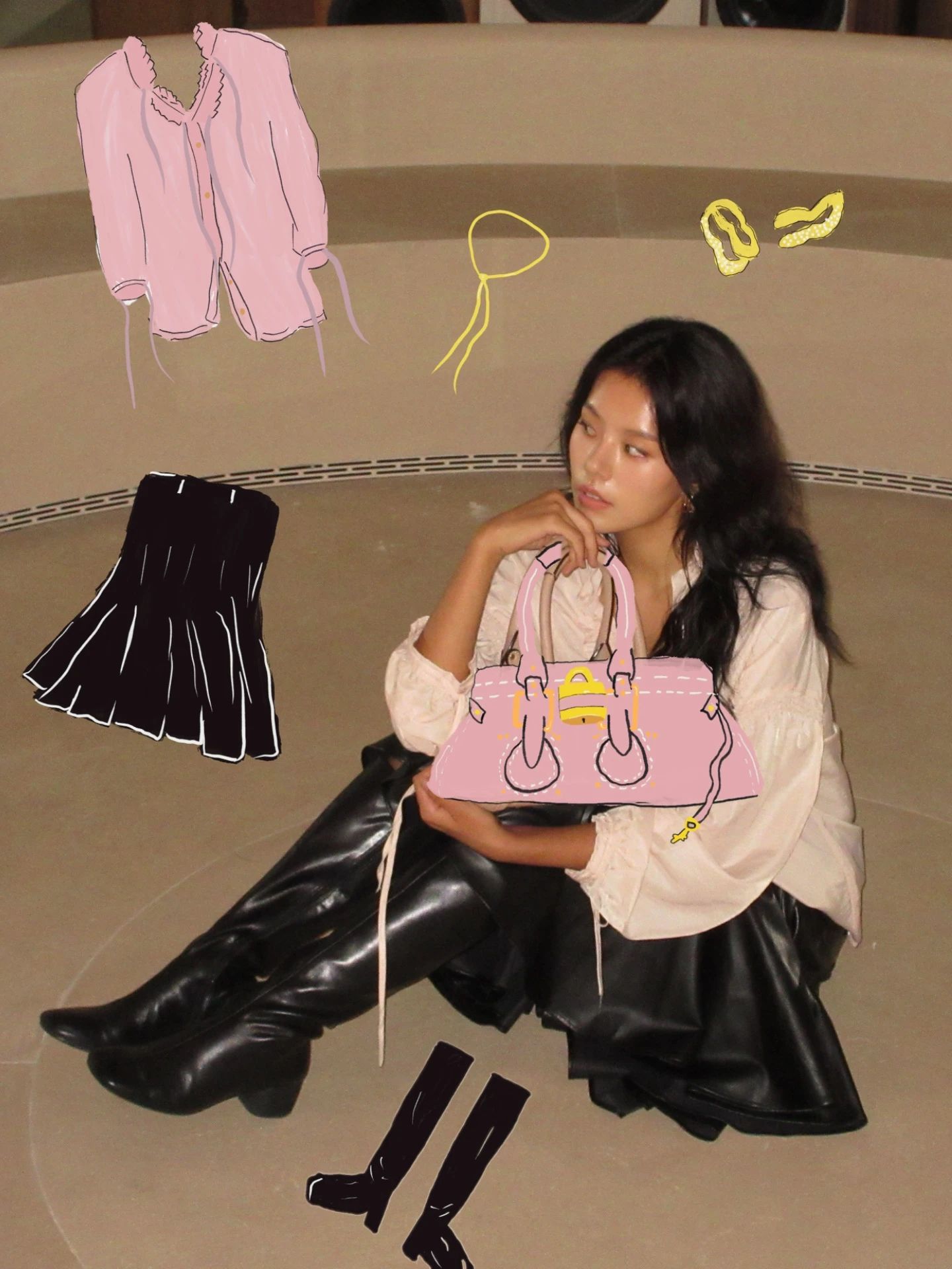 棉麻 H型 V领 中长袖 基础袖 局部印染 抽褶 棉麻 H型 V领 中长袖 基础袖 局部印染 抽褶 - VALI鞋履AI设计主图