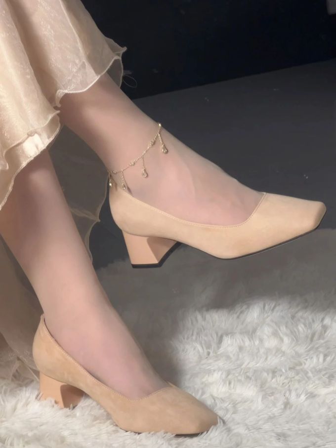 中跟 粗跟 低帮 一脚蹬 浅口鞋 皮革 