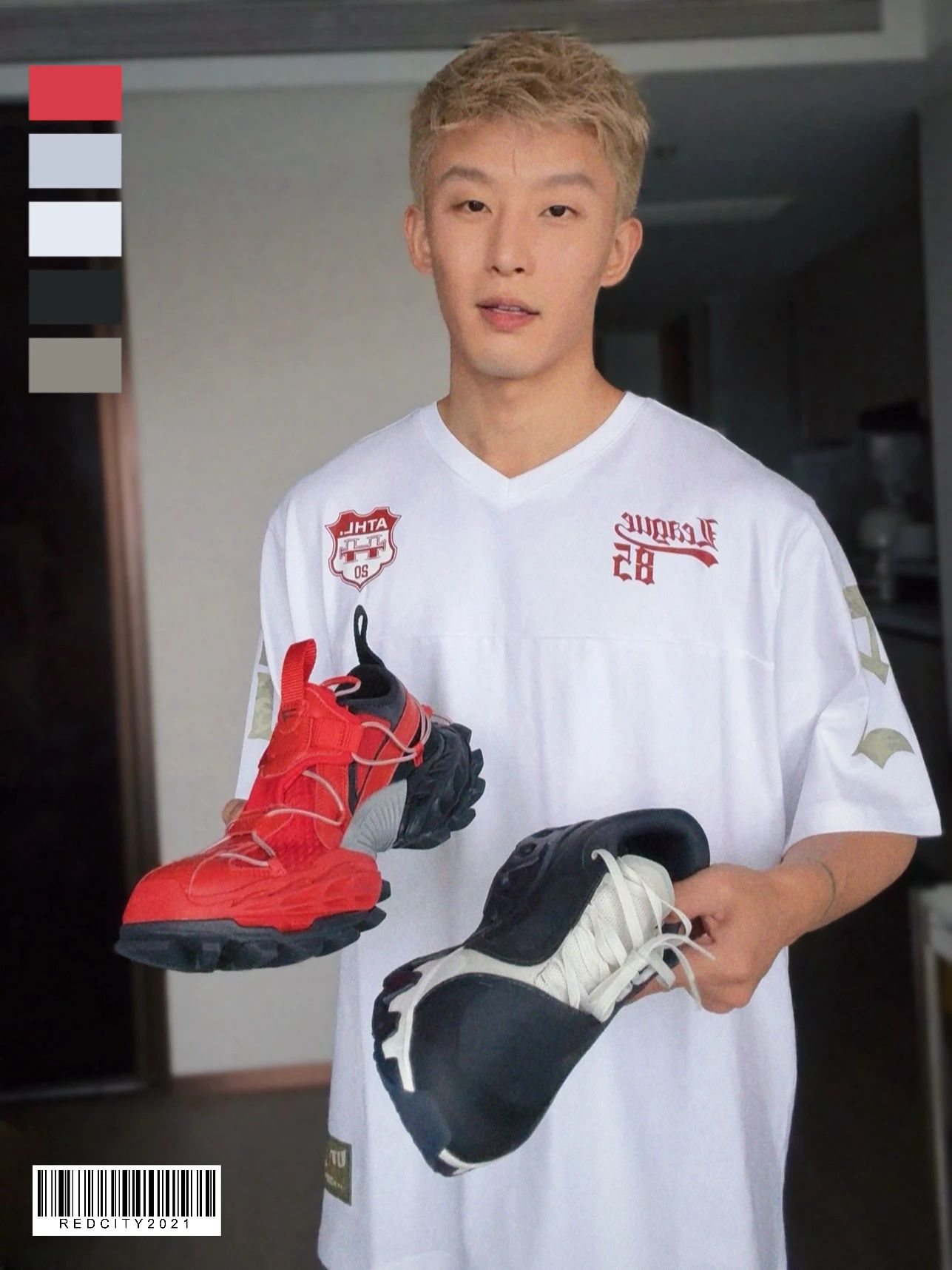 针织面料 H型 基础袖 局部印染 字母 印花 辉煌白 冰灰色 暗深蓝黑色  - VALI鞋履AI设计主图