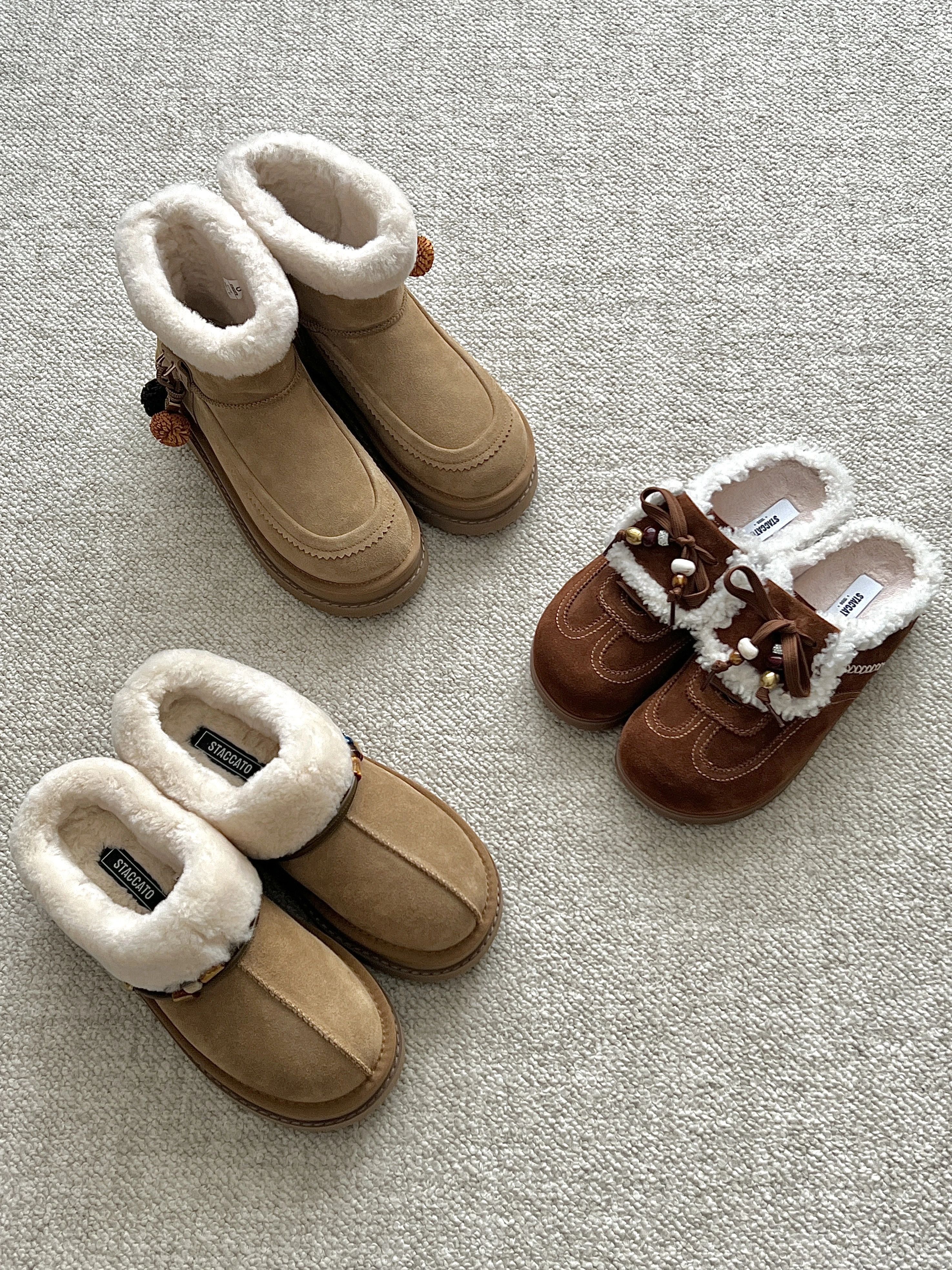 沙漠棕榈色 僧袍色 婴儿爽身粉 无帮 一脚蹬 绒毛/绒面  - VALI鞋履AI设计主图