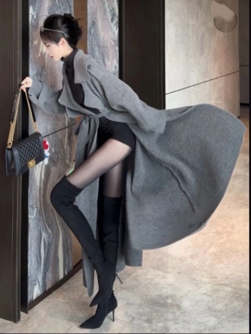 呢绒 H型 立领 基础袖 石板 无烟煤色 灰色瓦片  - VALI鞋履AI设计主图