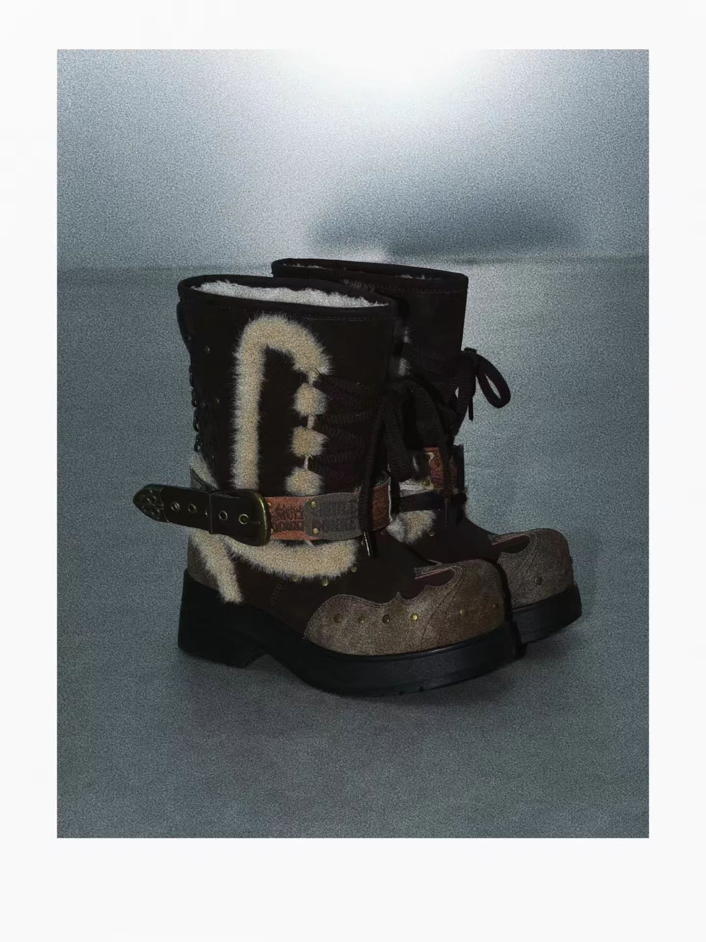 陨石色 棕灰色 越野 圆头 皮革  - VALI鞋履AI设计主图