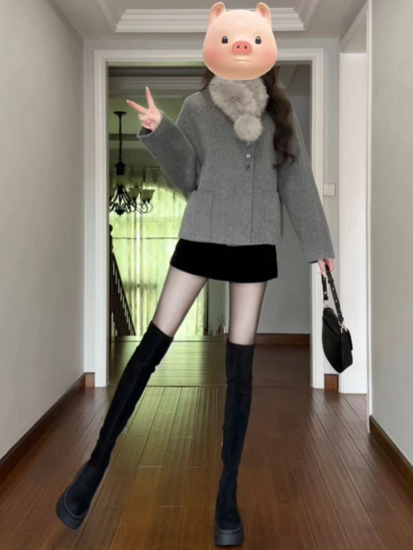 呢绒 基础袖 灰质 青灰色 氧化铁 基础扣饰 韩系休闲 休闲  - VALI鞋履AI设计主图