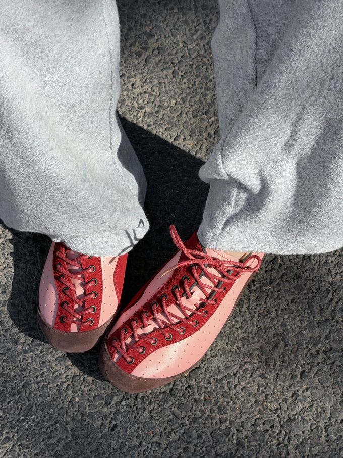 番茄干色 庞培红 蜜桃梅尔巴 系带 布面 