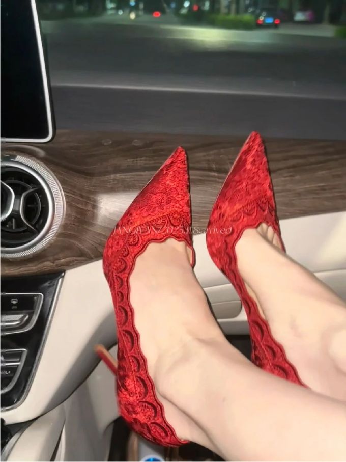 灵气橙 罂粟红 大丽花红 尖头 低帮 一脚蹬 蕾丝 