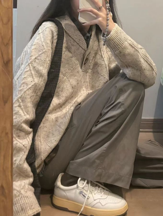 毛纺 H型 V领 中长袖 基础袖 细针 板岩黑 水壶色 鳄鱼 