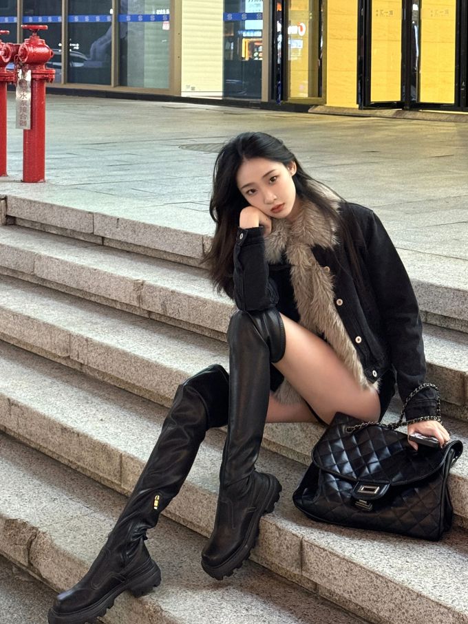 牛仔面料 H型 翻领 中长袖 基础袖 停电色 棕灰色 古柯摩卡 毛条 基础扣饰 ABG辣妹 辣妹 