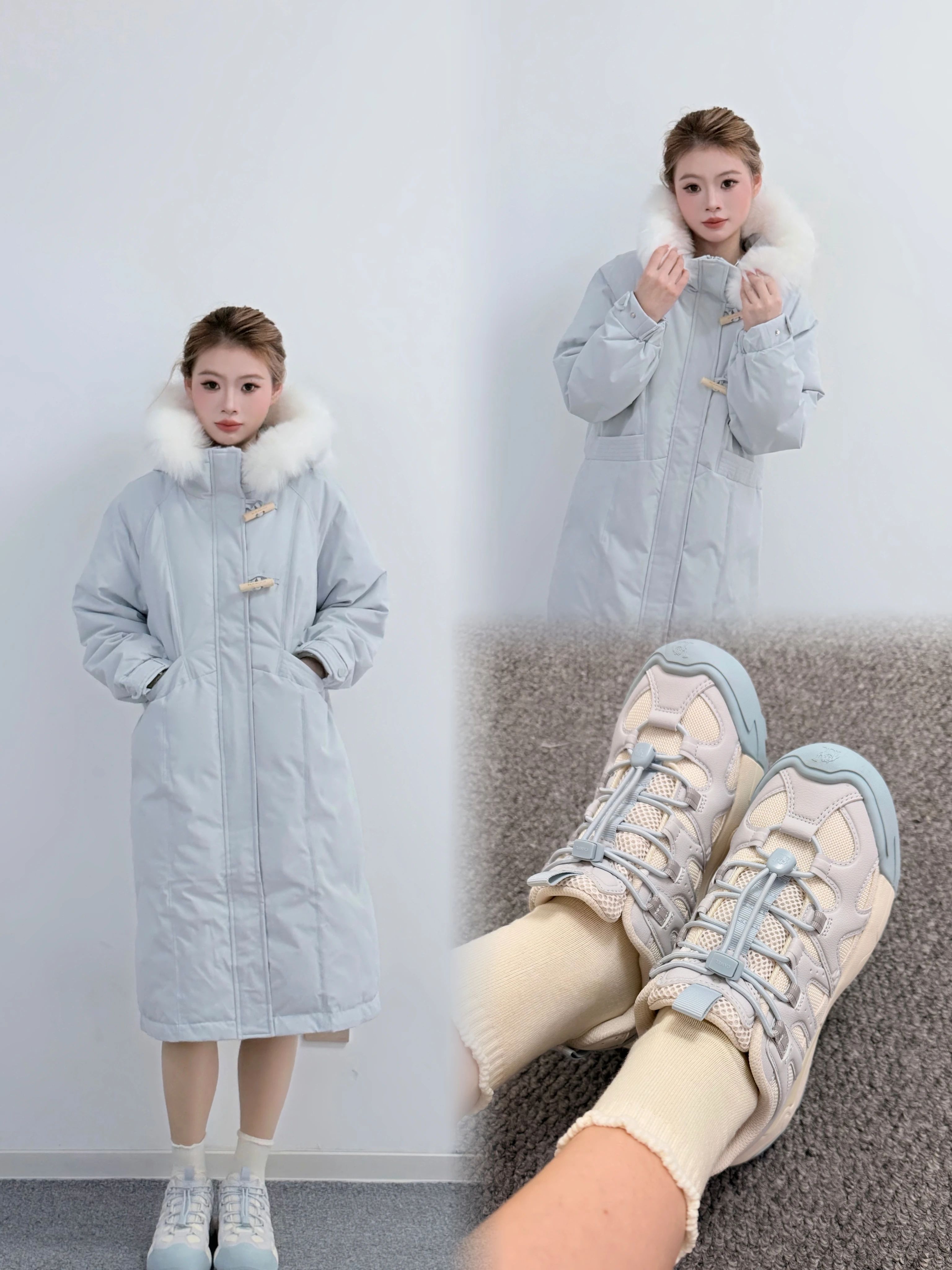 防护功能 H型 连帽领 中长袖 棉羽绒袖 黎明灰 尼亚加拉瀑布雾 户外蓝 毛条 韩系休闲 休闲  - VALI鞋履AI设计主图