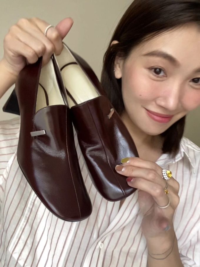 巧克力毛毛雨 巧克力酱色 马提尼巧克力 圆头 低帮 一脚蹬 深口鞋 皮革 