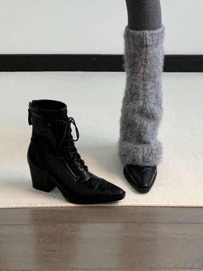 中跟 粗跟 燕尾服 尖头 系带 皮革 