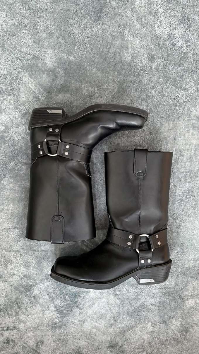 低跟 粗跟 深洞 花岗岩灰 灯黑 袢扣 皮革 