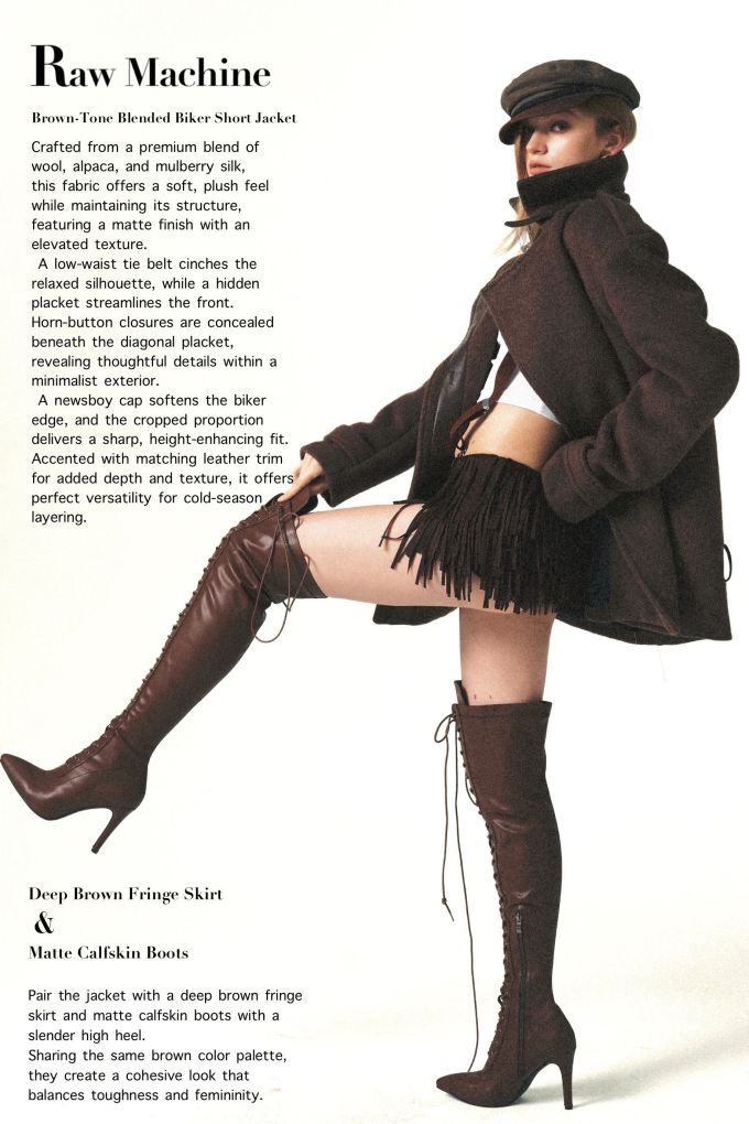 呢绒 H型 基础袖 深洞 地膜色 蕨褐色 流苏 