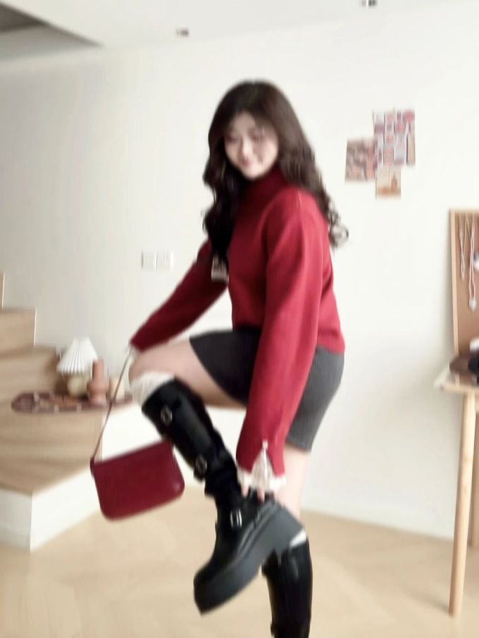 毛纺 H型 立领 中长袖 基础袖 细针 大丽花红 酒庄红 亮珊瑚色 