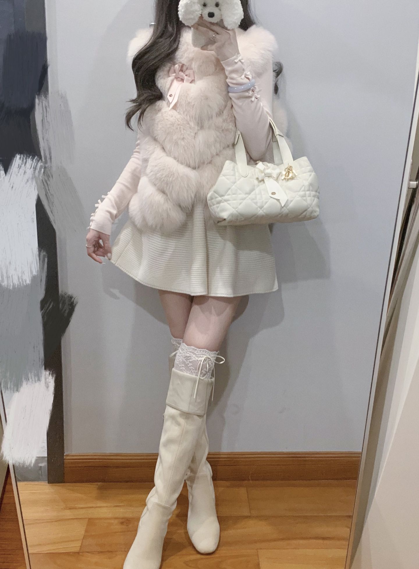 皮草面料 不对称 立领 中长袖 无袖 拼接 银灰色 银云色 鸽羽色 甜美  - VALI鞋履AI设计主图