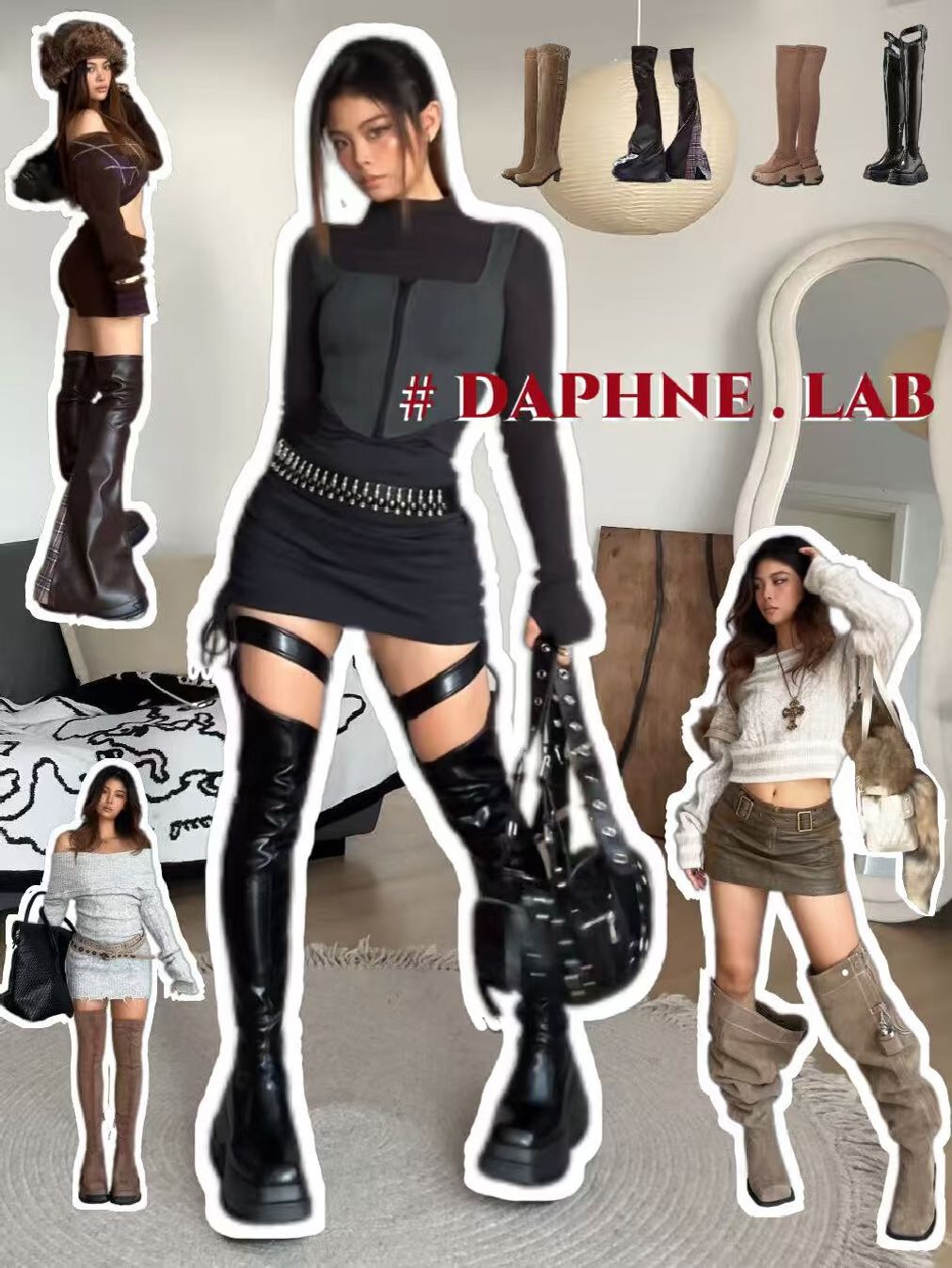 针织面料 圆形领 超长袖 基础袖 局部印染 无烟煤色 薄云 沥青色 朋克摇滚  - VALI鞋履AI设计主图