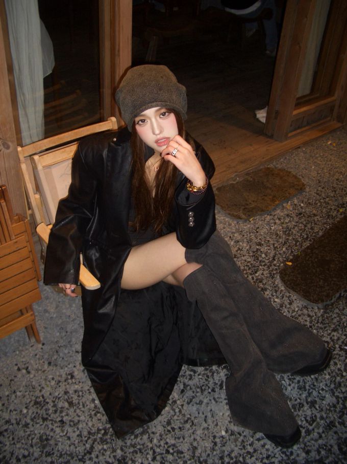 皮革面料 H型 基础袖 黑豆色 咖啡褐色 韩系休闲 休闲 