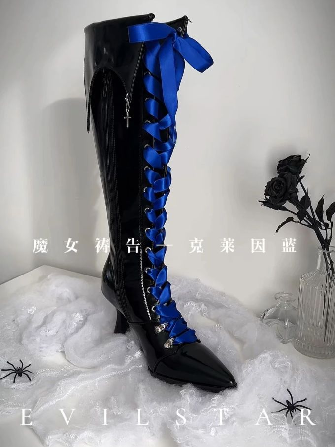 男中音蓝 深海浪蓝 蓝色纹身 尖头 系带 皮革 