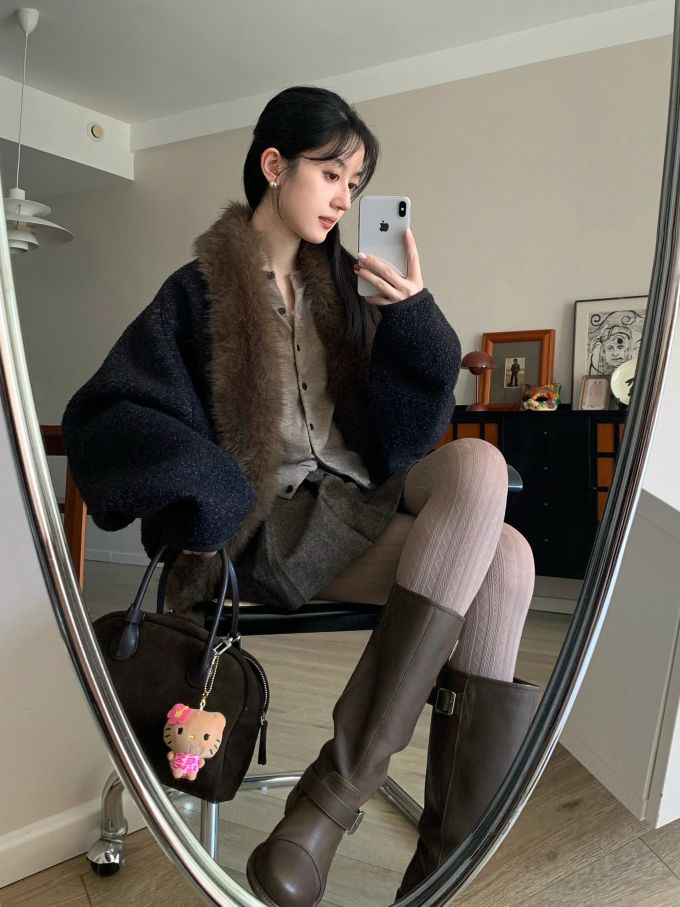 呢绒 O型 燕尾服 咖啡褐色 暗土褐色 基础扣饰 