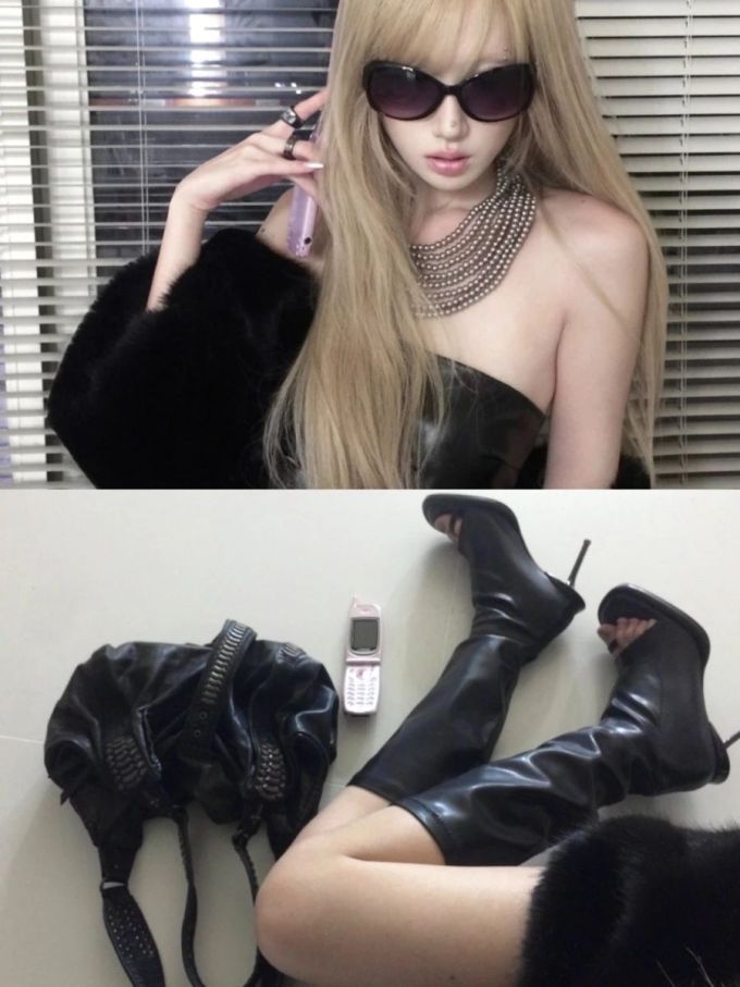 皮草面料 抹胸领 燕尾服 棕灰色 