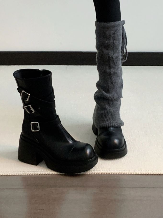 中跟 粗跟 燕尾服 圆头 皮革 