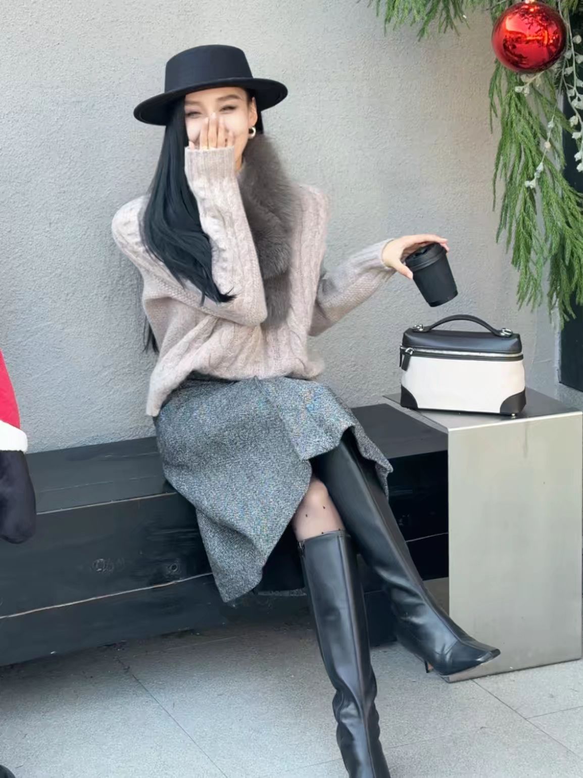 毛纺 基础袖 细针 提花-绞花 丁香灰粉 钢丝灰 蛋白石灰 淑女  - VALI鞋履AI设计主图