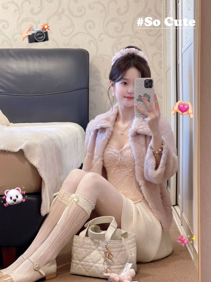 皮草面料 H型 翻领 中长袖 裘毛袖 红褐粉 粉色绒面革 朱古力色 甜美 