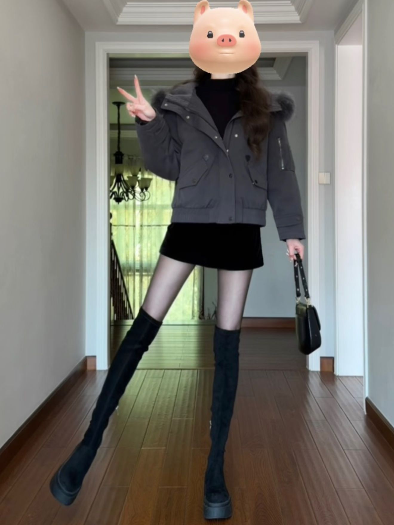 防护功能 H型 连帽领 中长袖 基础袖 无烟煤色 墨色 深黑蓝色 基础扣饰  - VALI鞋履AI设计主图