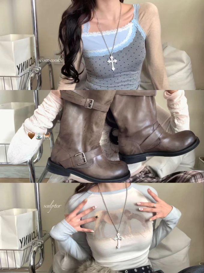 针织面料 圆形领 中长袖 描绘灰 糖 白云母 