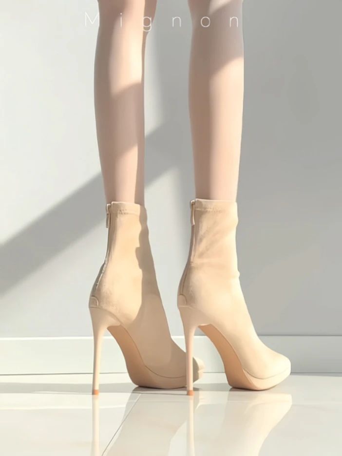 高跟 细跟 秋白色 晚霞色 杏仁冰淇淋色 皮革  - VALI鞋履AI设计主图