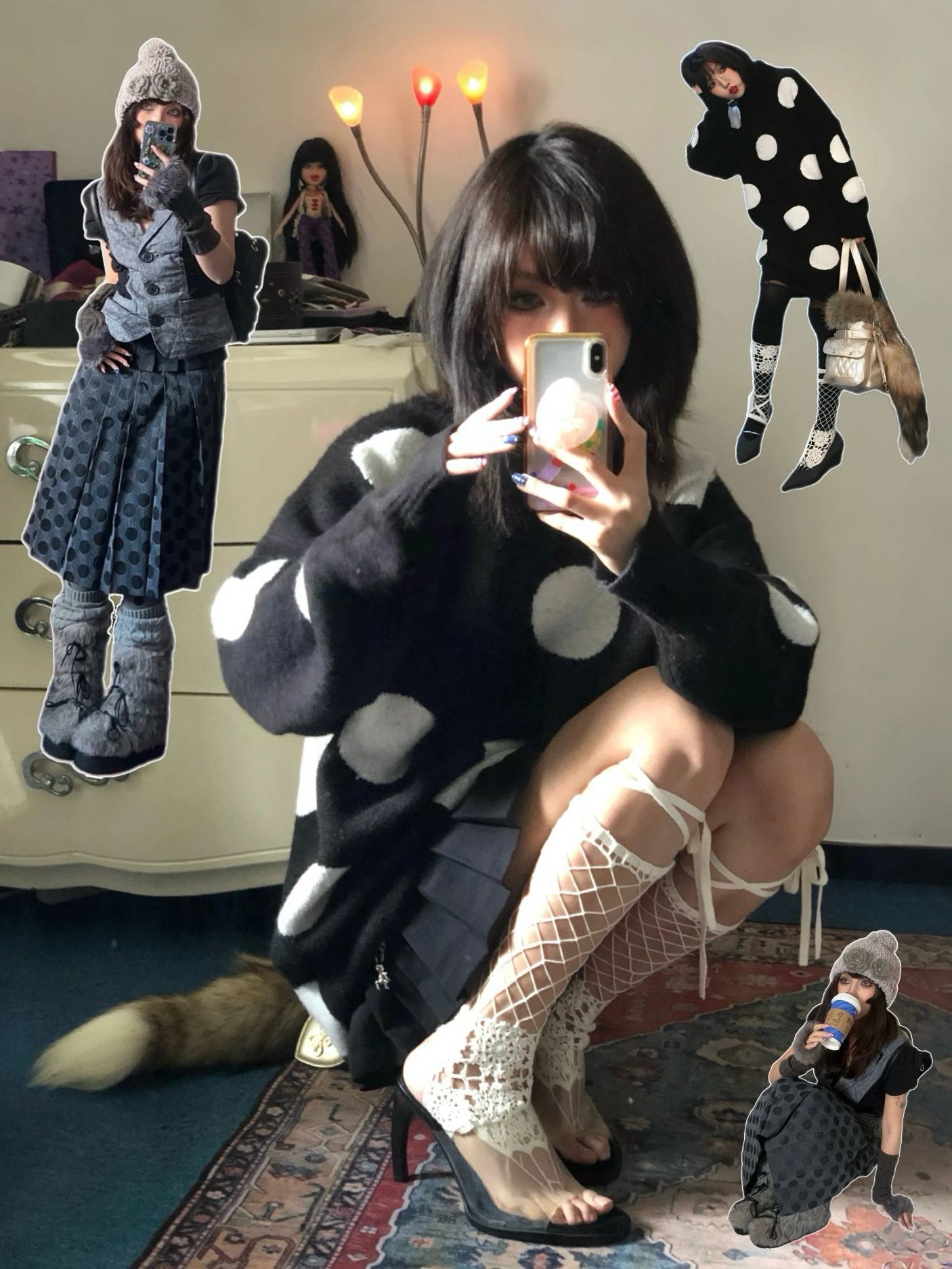 毛纺 圆形领 中长袖 基础袖 细针 提花-绞花 燕尾服 菊苣咖啡 铁灰色  - VALI鞋履AI设计主图