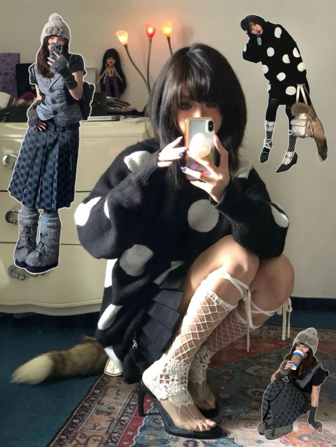 毛纺 圆形领 中长袖 基础袖 细针 提花-绞花 燕尾服 菊苣咖啡 铁灰色 