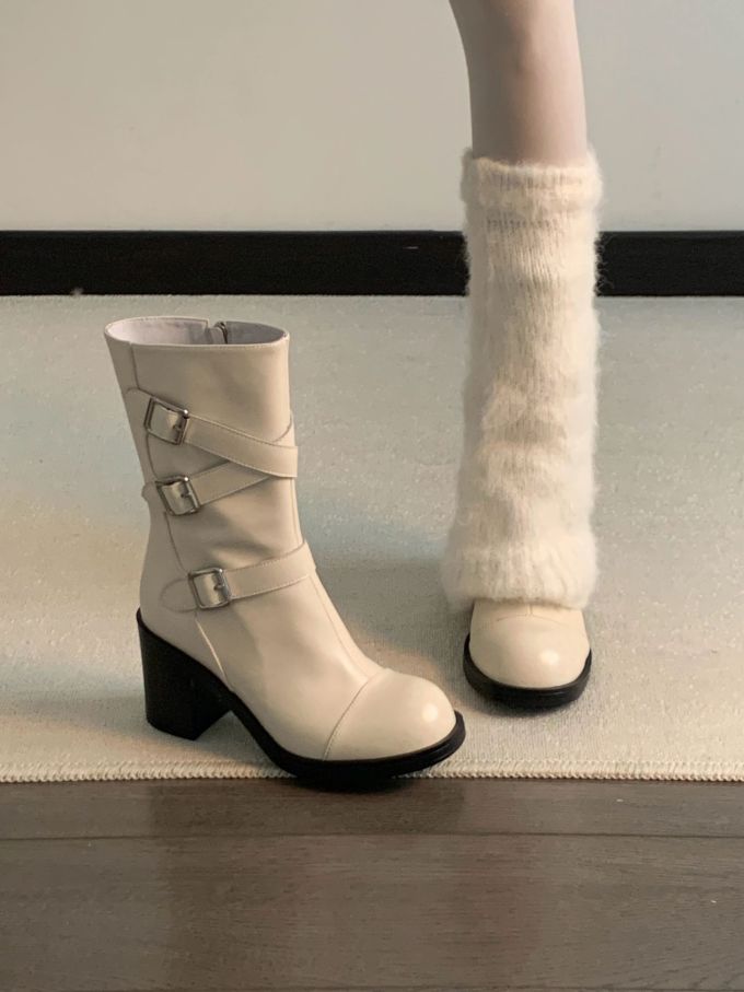 中跟 粗跟 胡荽色 铅灰色 陨石色 圆头 袢扣 皮革 