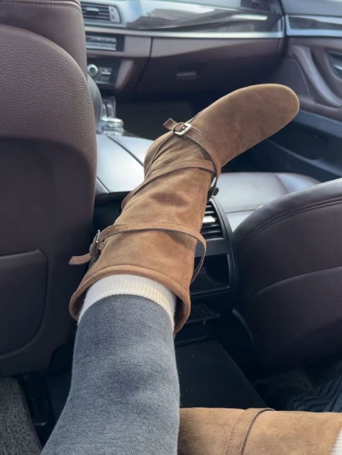 杏仁饼干色 橡子色 印度茶色 圆头 袢扣 皮革 