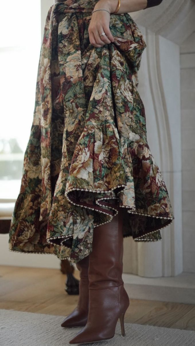 雪纺 A型 满印&循环 抽褶 印花 陨石色 咖啡褐色 暗土褐色 