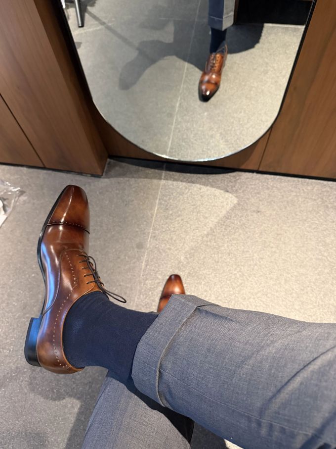 深宝蓝 海军学院 姜饼色 圆头 系带 皮革 