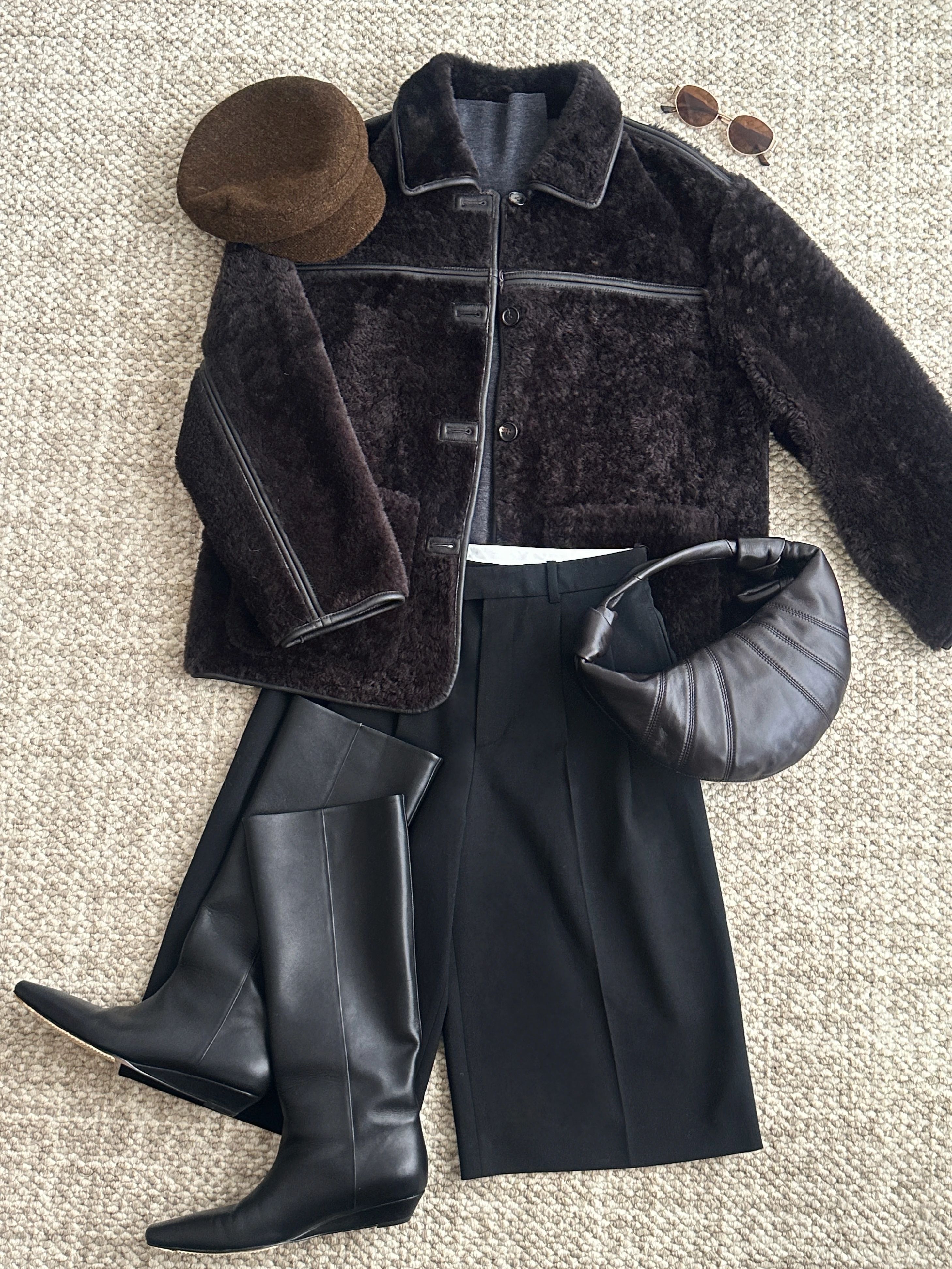 皮草面料 O型 翻领 中长袖 裘毛袖 深井黑 黄貂鱼 深铁灰 基础拉链  - VALI鞋履AI设计主图