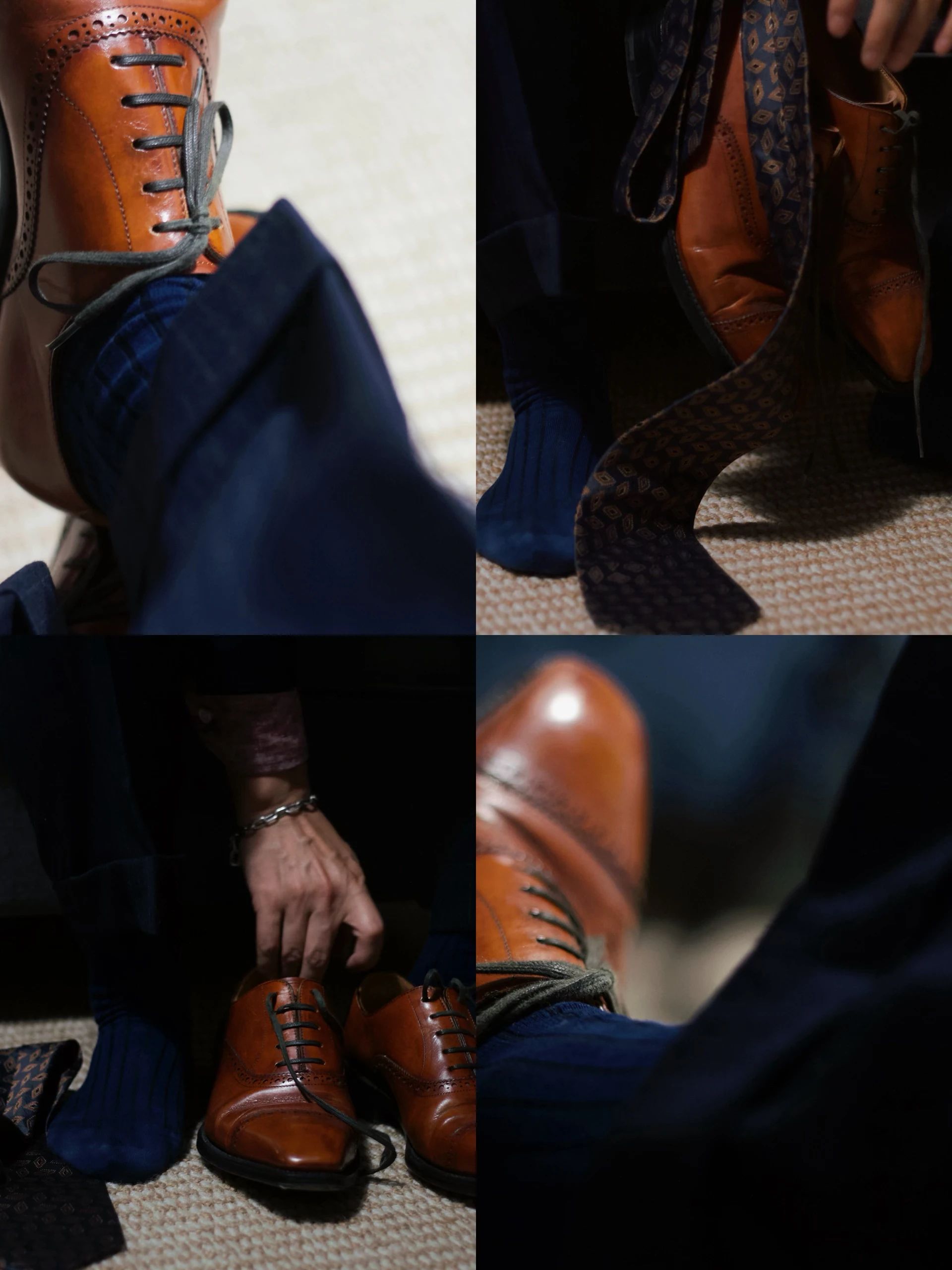 男中音蓝 巧克力软糖 金火焰色 系带 皮革  - VALI鞋履AI设计主图