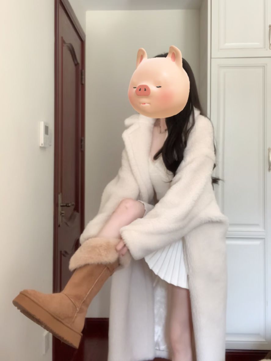 皮草面料 H型 翻领 中长袖 裘毛袖 沙白色 露白色 钢丝灰  - VALI鞋履AI设计主图